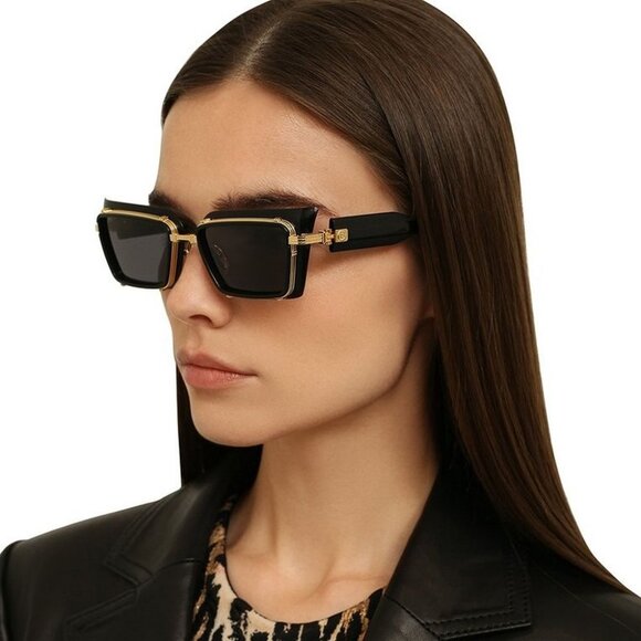 NEW BALMAIN BPS-130A-52 SUNGLASSES WOMEN BLACK SQUARE EYEWEAR - Picture 3 of 5